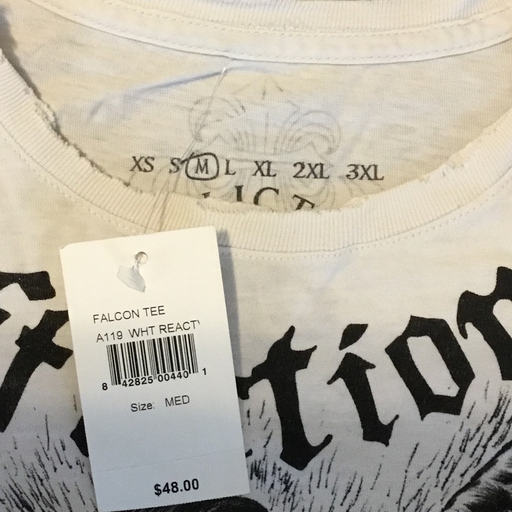 Affliction White Tee with Black Eagle Graphic